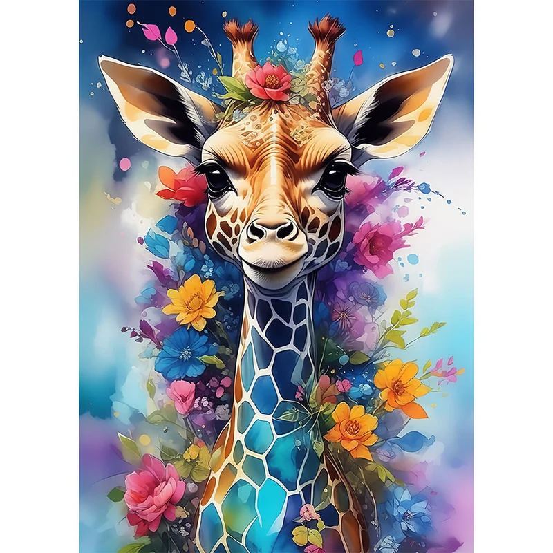 5D Diamond Painting – Giraffe With Flowers