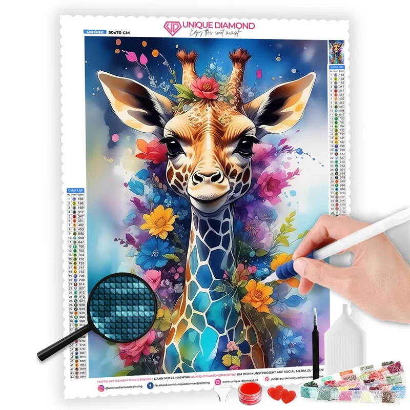5D Diamond Painting – Giraffe With Flowers