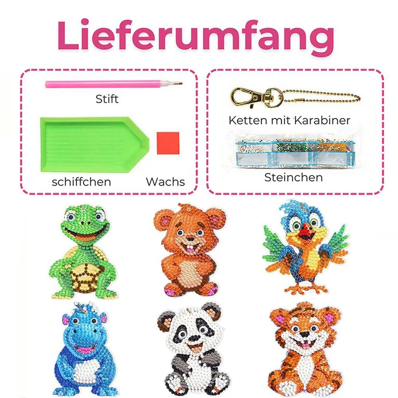 5D Diamond Painting Anhänger Tiere 6 Stück