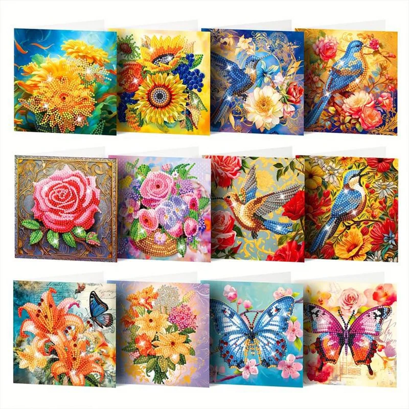 Diamond Painting Grußkarten Blumen 12 Stück