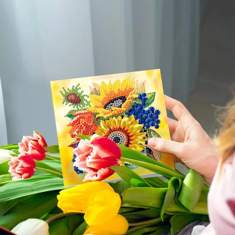 Diamond Painting Grußkarten Blumen 12 Stück