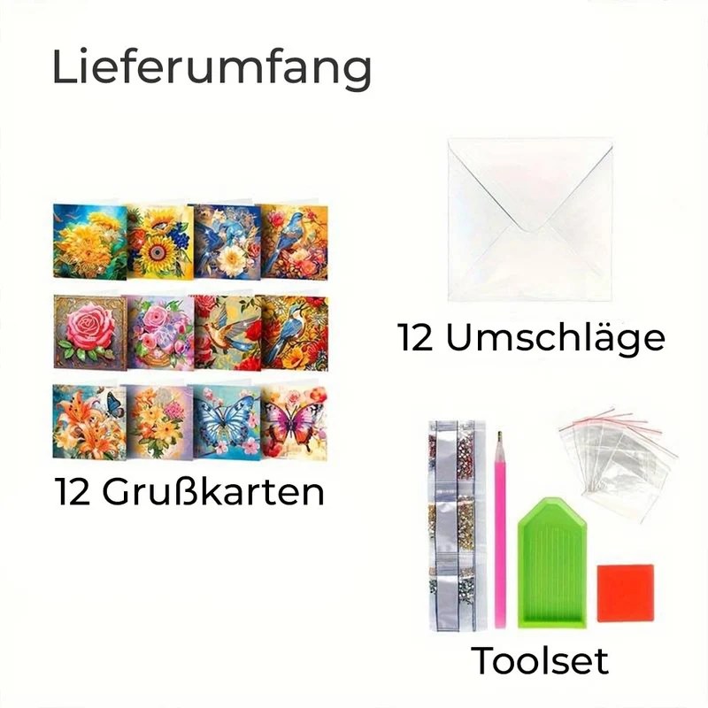 Diamond Painting Grußkarten Blumen 12 Stück