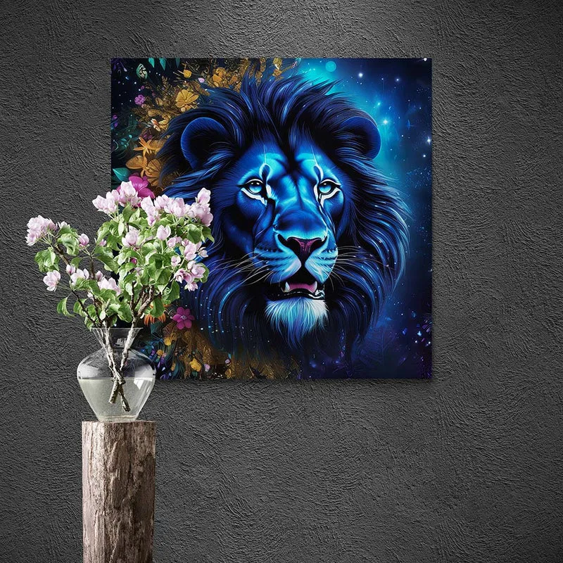 5D Diamond Painting – Blue Lion With Flowers