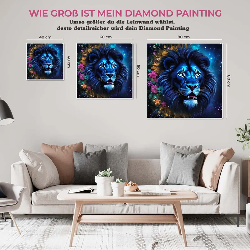5D Diamond Painting – Blue Lion With Flowers