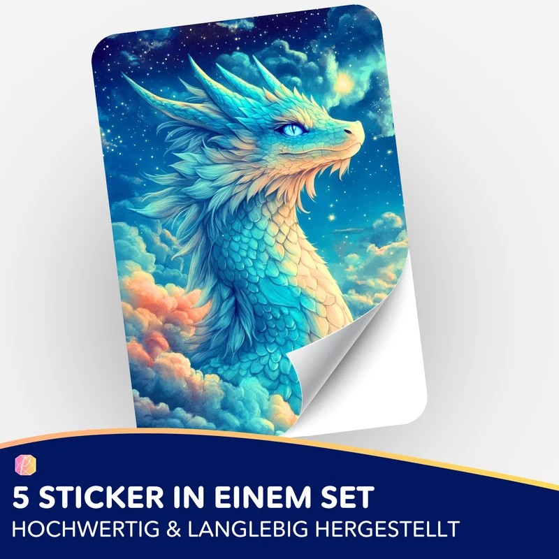 Aufkleber 5er-Set - Susen Pfifferling - Himmelsdrache Saphira