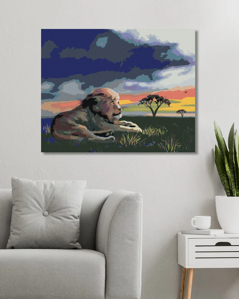 Diamond painting - LÖWE IM GRAS BEI SONNENUNTERGANG (D. RUSTY RUST)