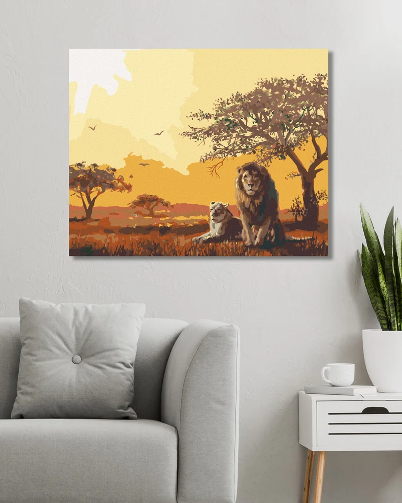 Diamond painting - LÖWE UND LÖWIN IN DER ABENDDÄMMERUNG (D. RUSTY RUST)