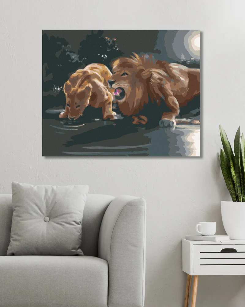 Diamond painting - LÖWE UND LÖWIN AN EINER WASSERSTELLE (D. RUSTY RUST)