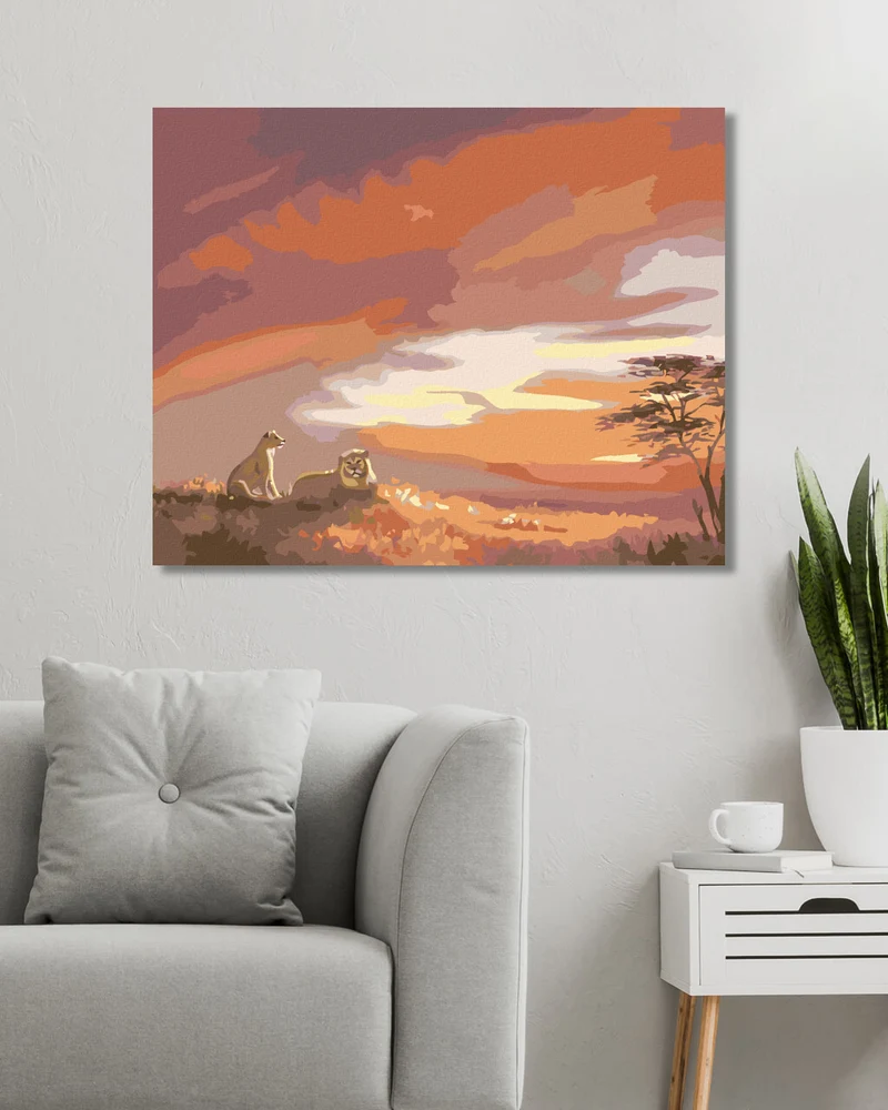 Diamond painting - LÖWE UND LÖWIN BEI SONNENUNTERGANG (D. RUSTY RUST)