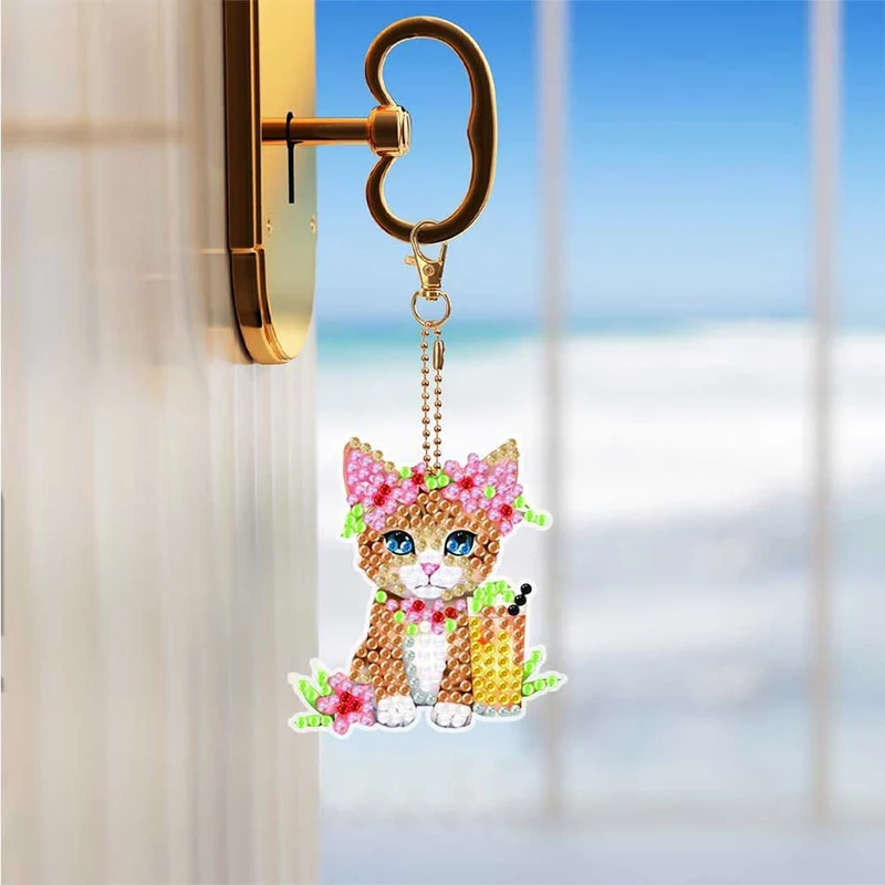 5D Diamond Painting Schlüsselanhänger Katzen 5 Stück