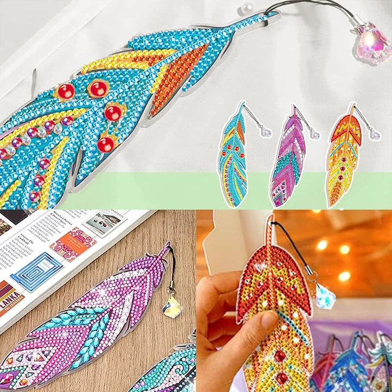 5D Diamond Painting Lesezeichen – Glanzfedern im 3er-Set