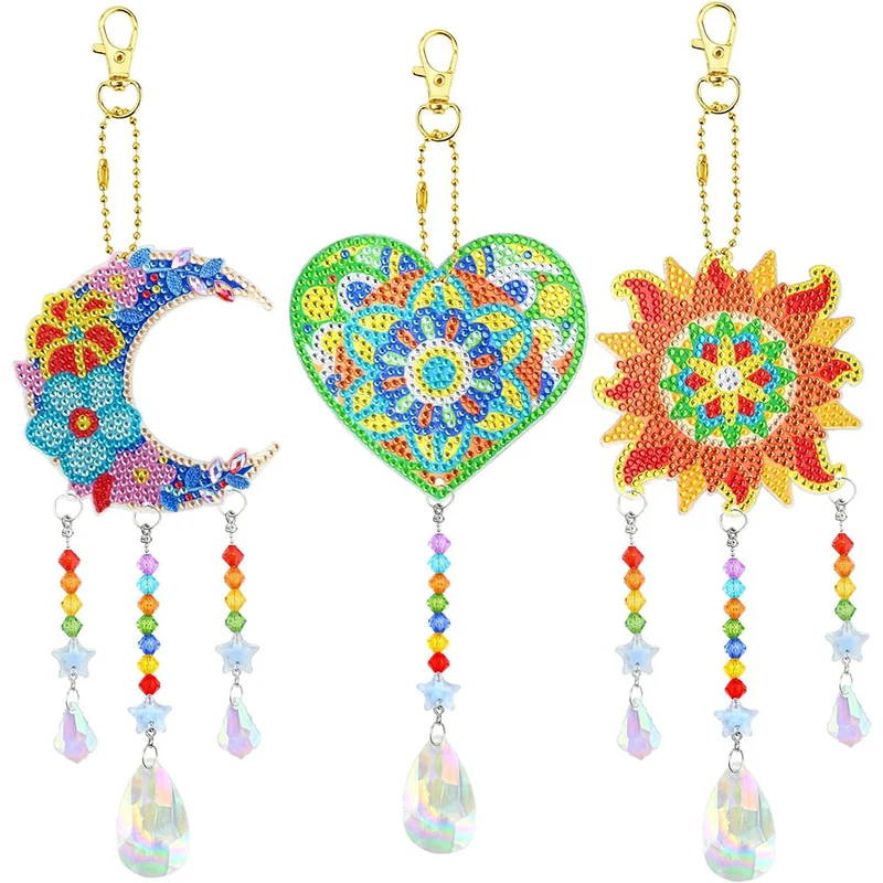 5D Diamond Painting Kristall-Windspiel – Herz, Mond & Sonne im Boho-Style