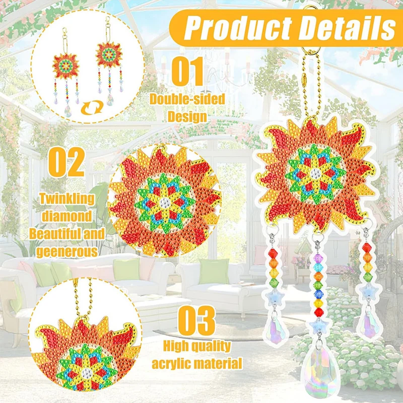 5D Diamond Painting Kristall-Windspiel – Herz, Mond & Sonne im Boho-Style