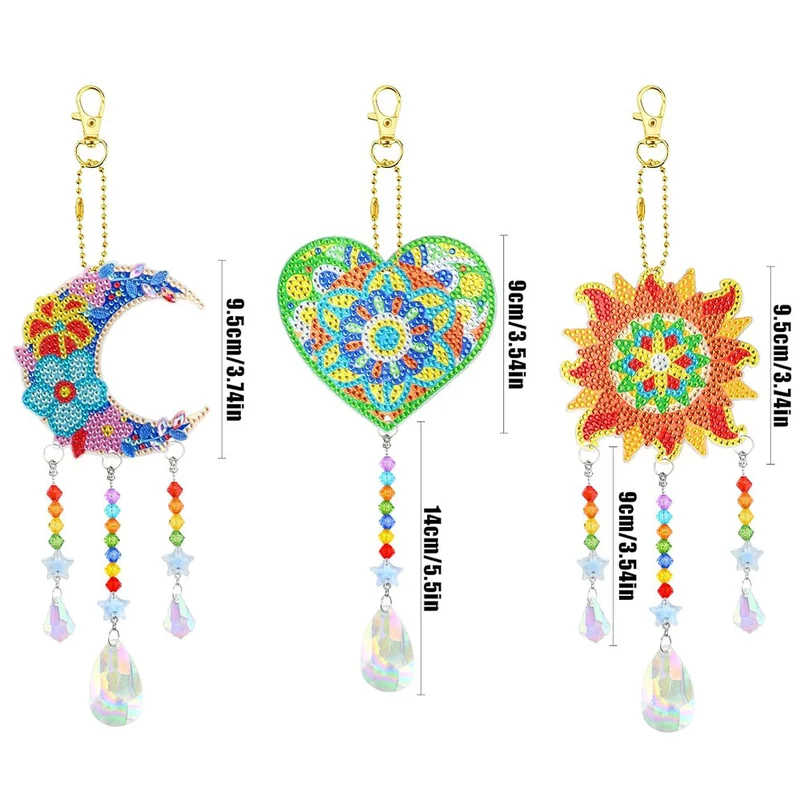 5D Diamond Painting Kristall-Windspiel – Herz, Mond & Sonne im Boho-Style