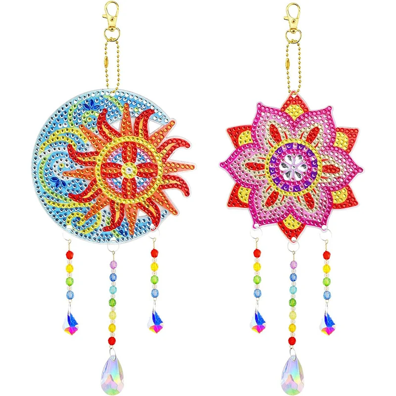5D Diamond Painting Kristall-Windspiel – Sonne & Blume im Lichtspiel