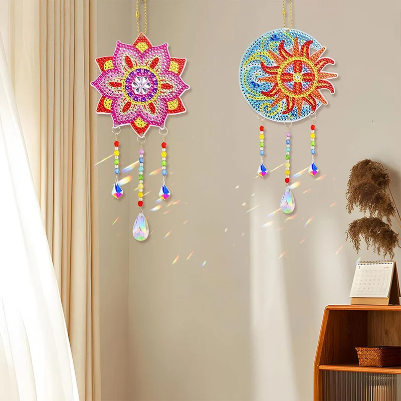 5D Diamond Painting Kristall-Windspiel – Sonne & Blume im Lichtspiel