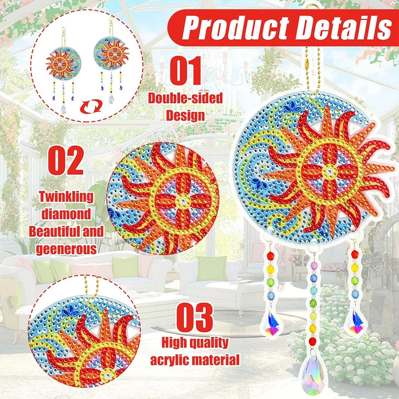 5D Diamond Painting Kristall-Windspiel – Sonne & Blume im Lichtspiel