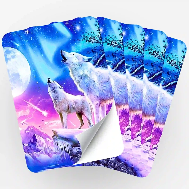 Aufkleber 5er-Set - Weiße Wölfe im Winterland
