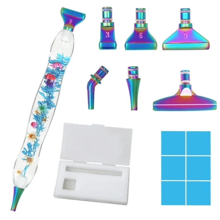 Stift mit Blumen + 6 Metall Aufsätzen - Diamond Painting