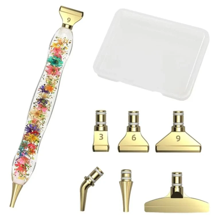 Stift mit Blumen + 6 Metall Aufsätzen - Diamond Painting