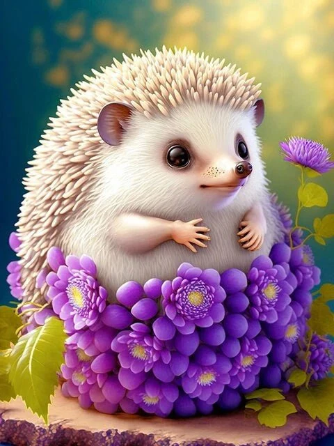 Igel im Blumenkörbchen - 5D DIY Diamond Painting