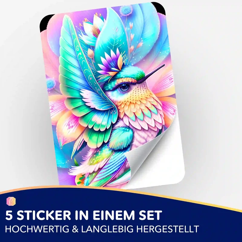 Aufkleber 5er-Set - Kolibri im Blütenkelch