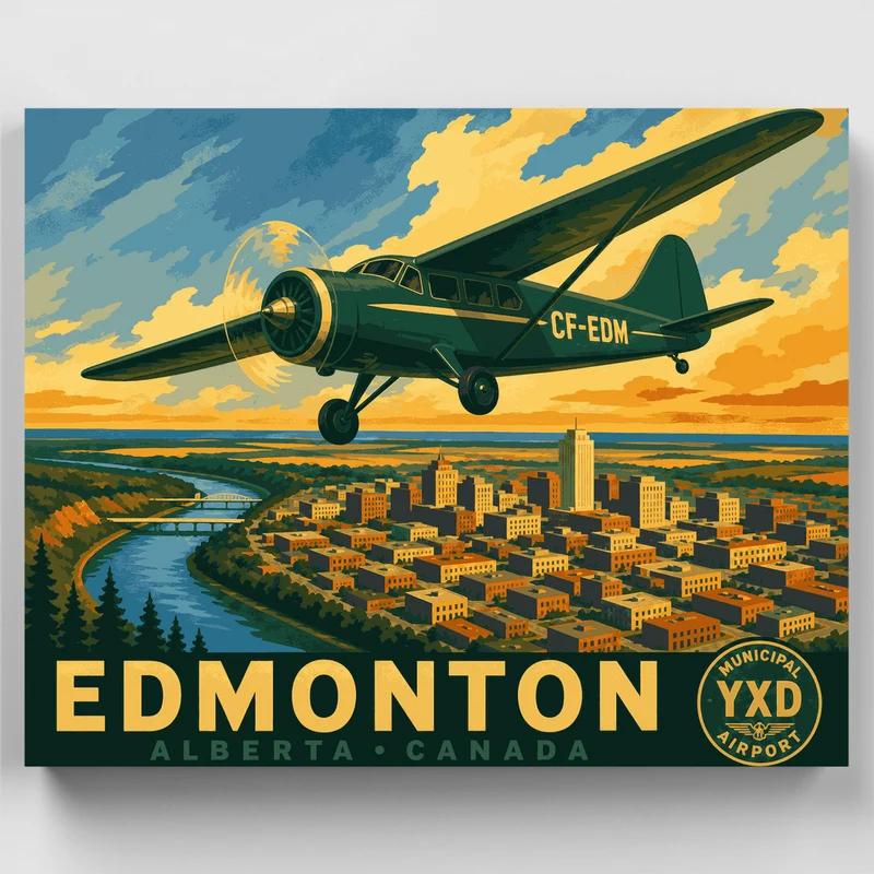 Vintage Airplane Over Edmonton - Paint by Numbers Kit