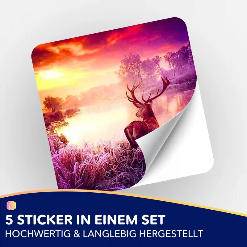 Aufkleber 5er-Set - Hirsch im Sonnenaufgang