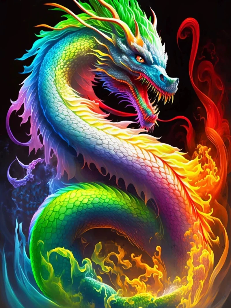Drachen in Regenbogenfarben - 5D DIY Diamond Painting