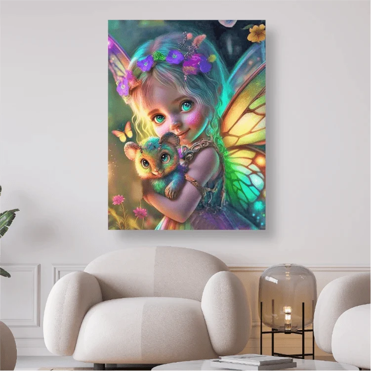 Kleine bunte Elfe mit Tier - 5D DIY Diamond Painting