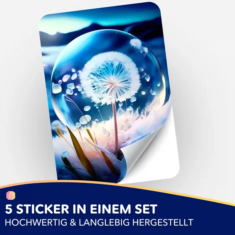 Aufkleber 5er-Set - Pusteblume Eiskristall