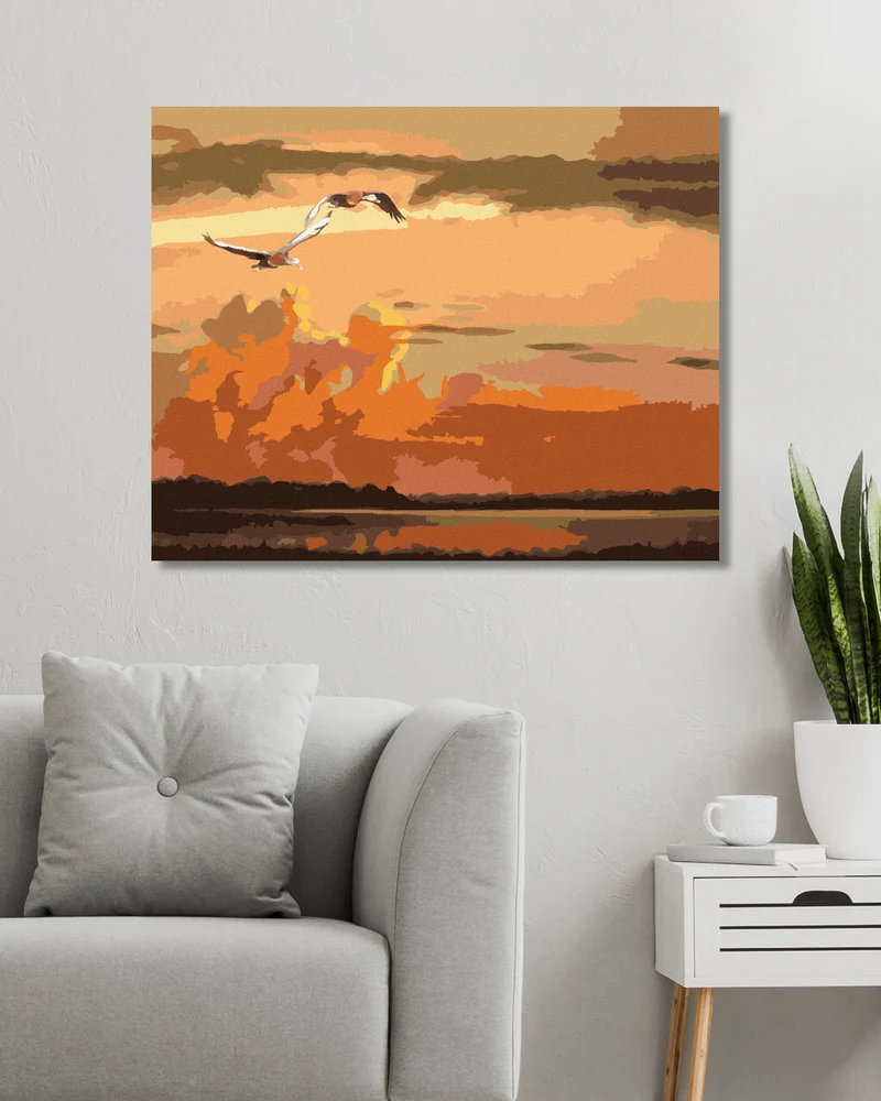 Diamond painting - FLIEGENDE ENTEN UND SONNENUNTERGANG (D. RUSTY RUST)