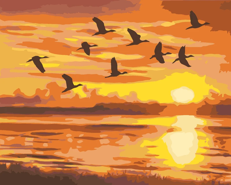 Diamond painting - FLIEGENDE ENTEN UND SONNENUNTERGANG (D. RUSTY RUST)