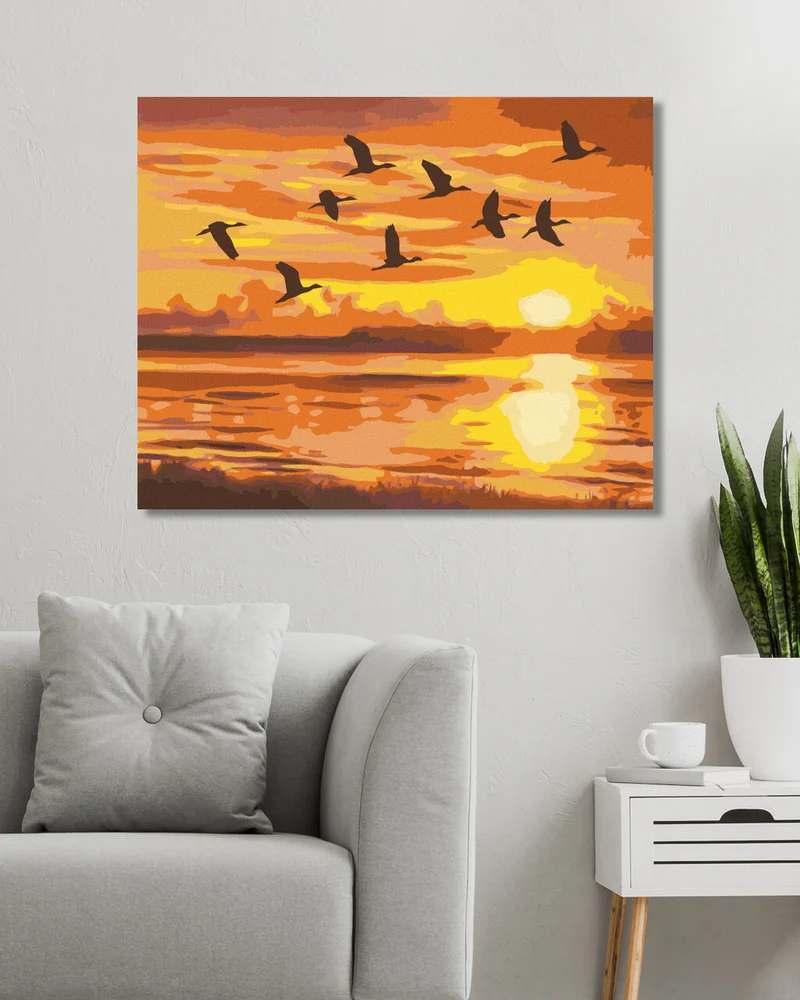 Diamond painting - FLIEGENDE ENTEN UND SONNENUNTERGANG (D. RUSTY RUST)