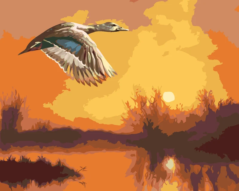 Diamond painting - FLIEGENDE ENTE UND SONNENUNTERGANG (D. RUSTY RUST)