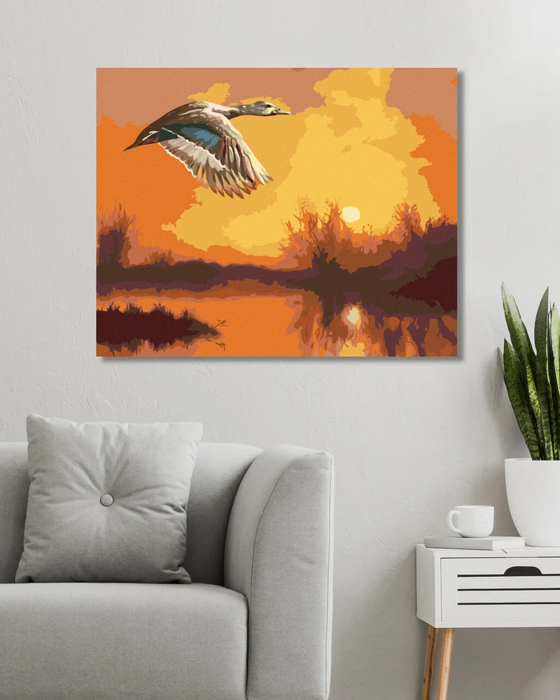 Diamond painting - FLIEGENDE ENTE UND SONNENUNTERGANG (D. RUSTY RUST)