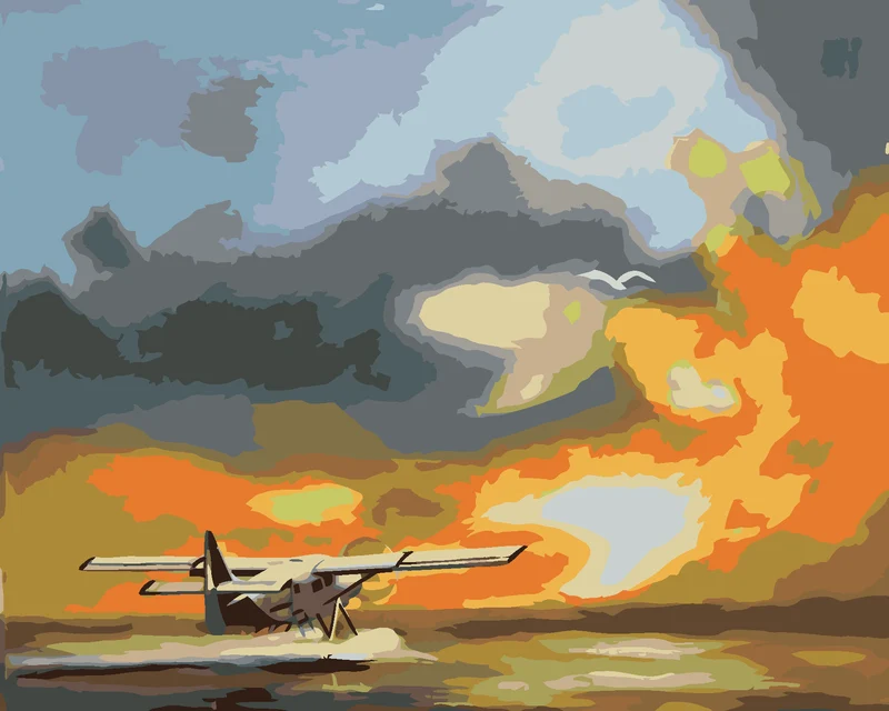 Diamond painting - FLUGZEUG UND SONNENUNTERGANG (D. RUSTY RUST)
