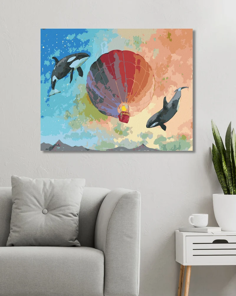Diamond painting - FLIEGENDE KILLERWALE MIT HEISSLUFTBALLON