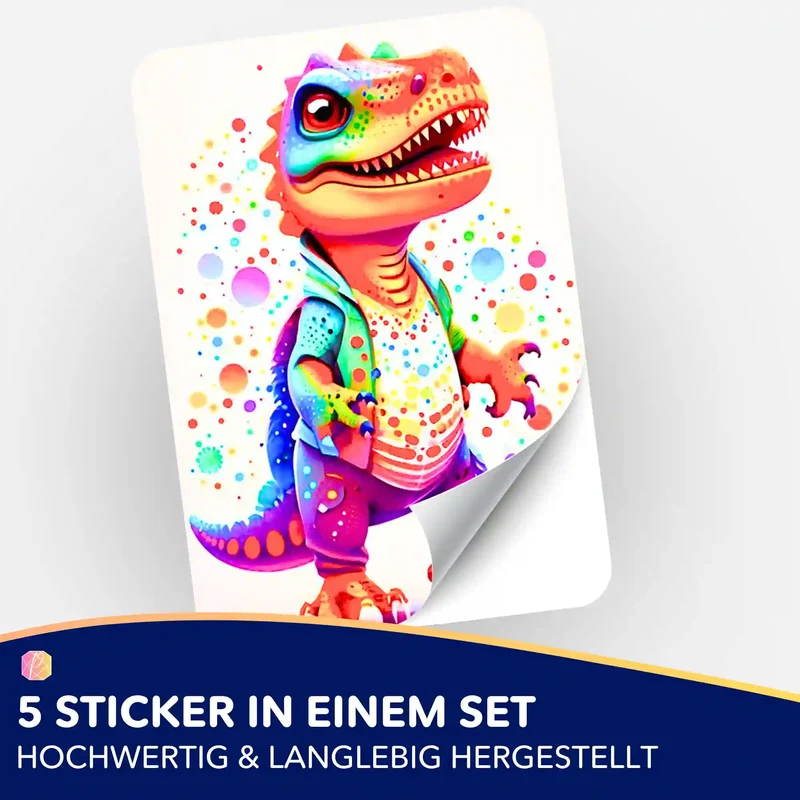 Aufkleber 5er-Set - Kunterbunter Dinosaurier