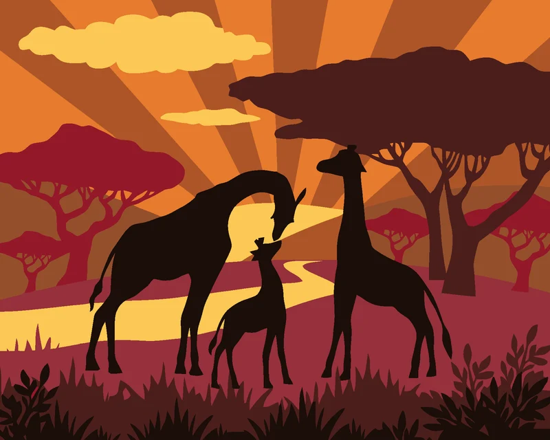 Diamond painting - GIRAFFENFAMILIE BEI SONNENUNTERGANG