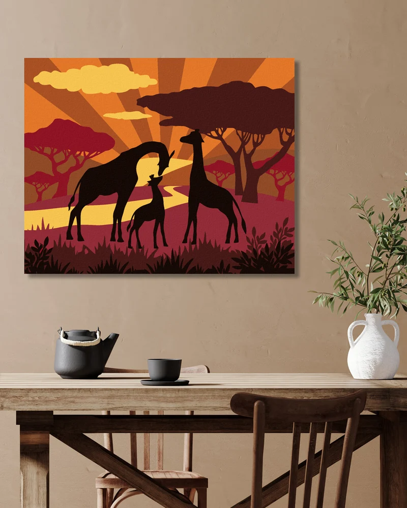 Diamond painting - GIRAFFENFAMILIE BEI SONNENUNTERGANG