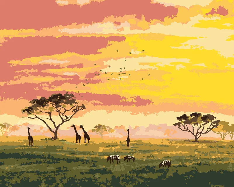 Diamond painting - GIRAFFEN UND ZEBRAS