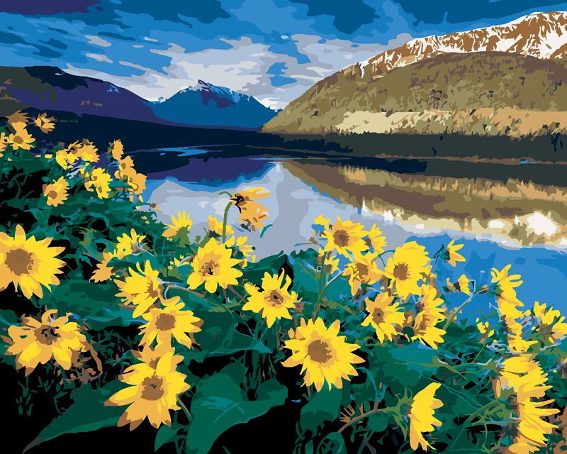 Diamond painting - GELBE BLUMEN AM BERGSEE (DENNIS FRATES)