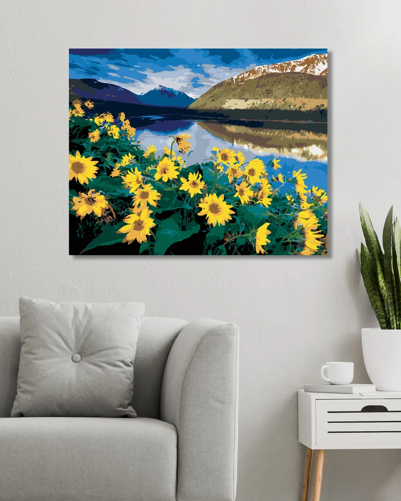 Diamond painting - GELBE BLUMEN AM BERGSEE (DENNIS FRATES)