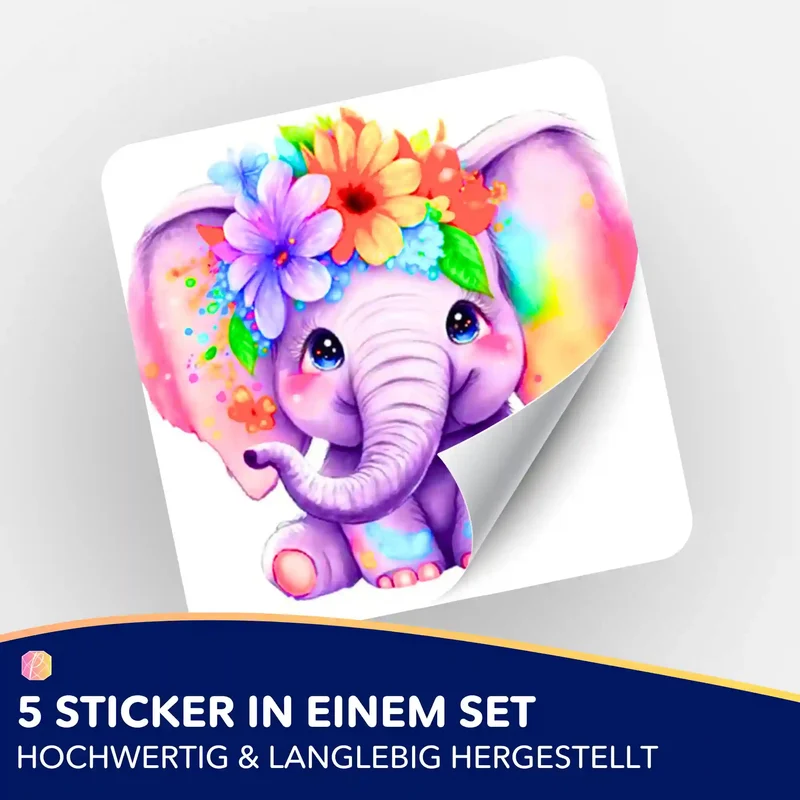 Aufkleber 5er-Set - Der kleine Blumenelefant
