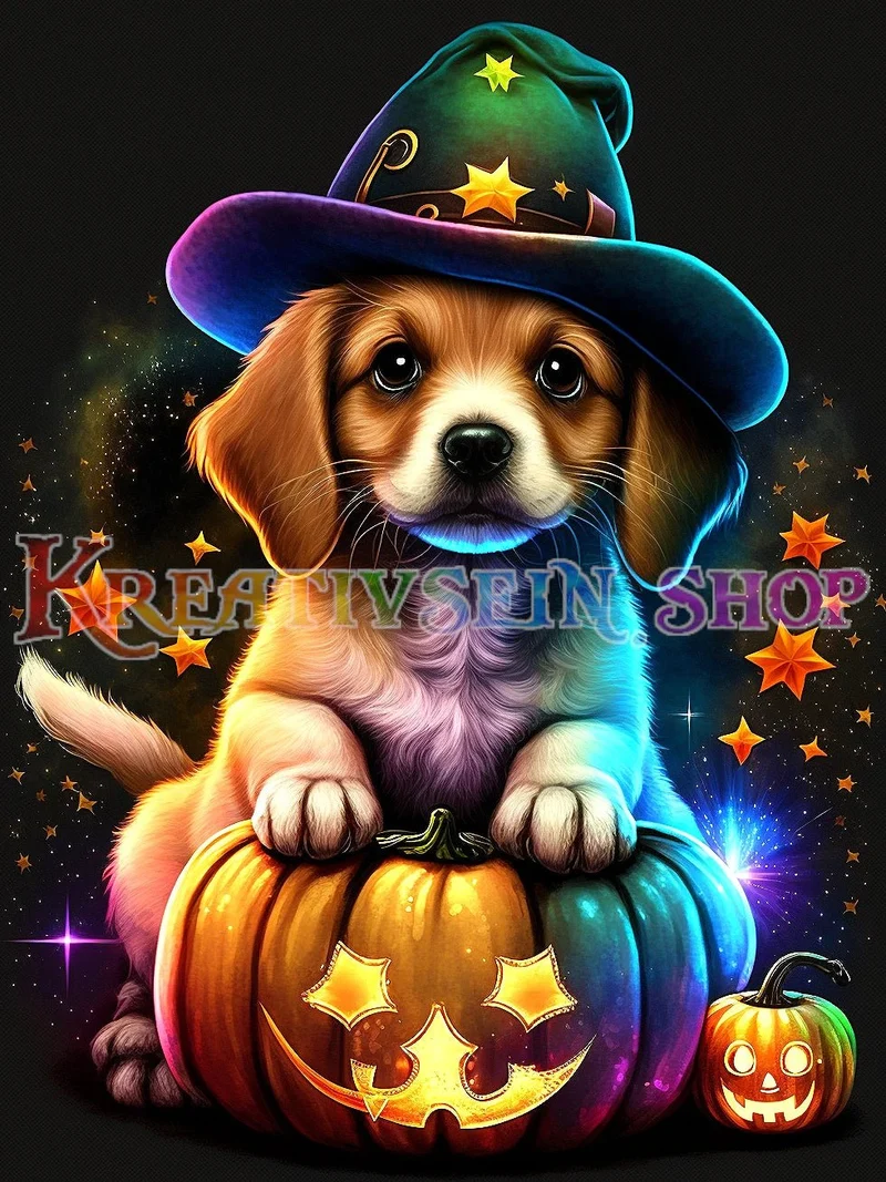 Hund mit Zauberhut - 5D DIY Diamond Painting