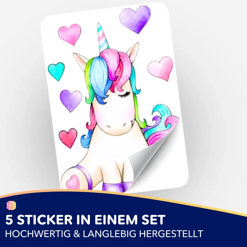 Aufkleber 5er-Set - Buntes Einhorn