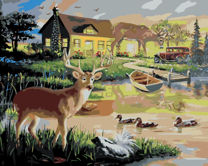 Diamond painting - HIRSCHKUH UND KITZ AM TEICH (D. RUSTY RUST)