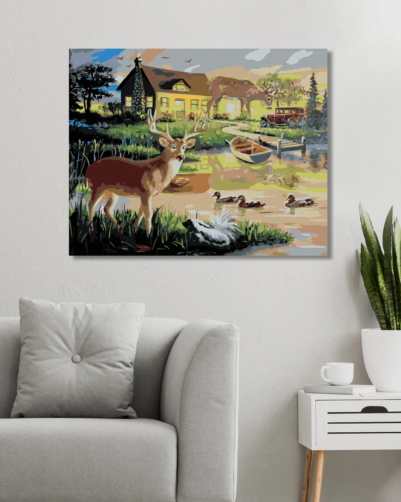 Diamond painting - HIRSCHKUH UND KITZ AM TEICH (D. RUSTY RUST)