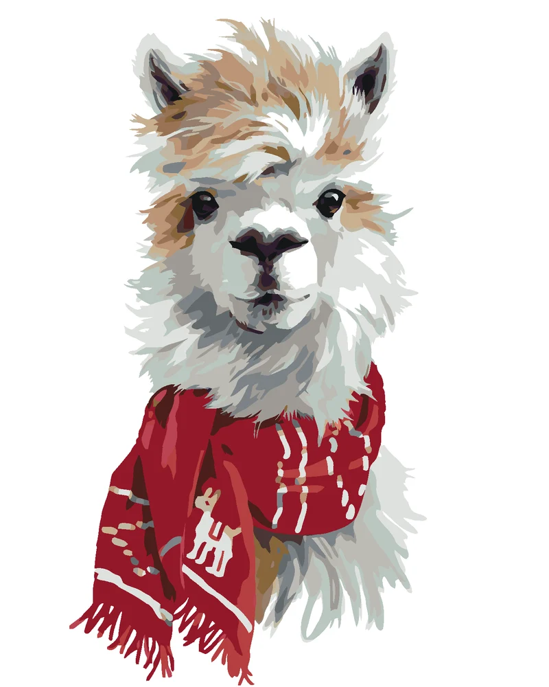 Diamond painting - LAMA MIT ROTEM HALSTUCH